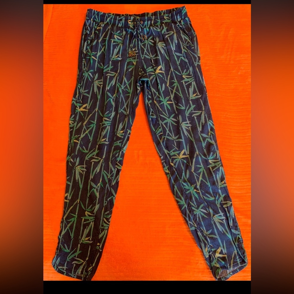 Lilly Pulitzer Blue & Green Bamboo Drawstring Pants Size S Excellent Condition